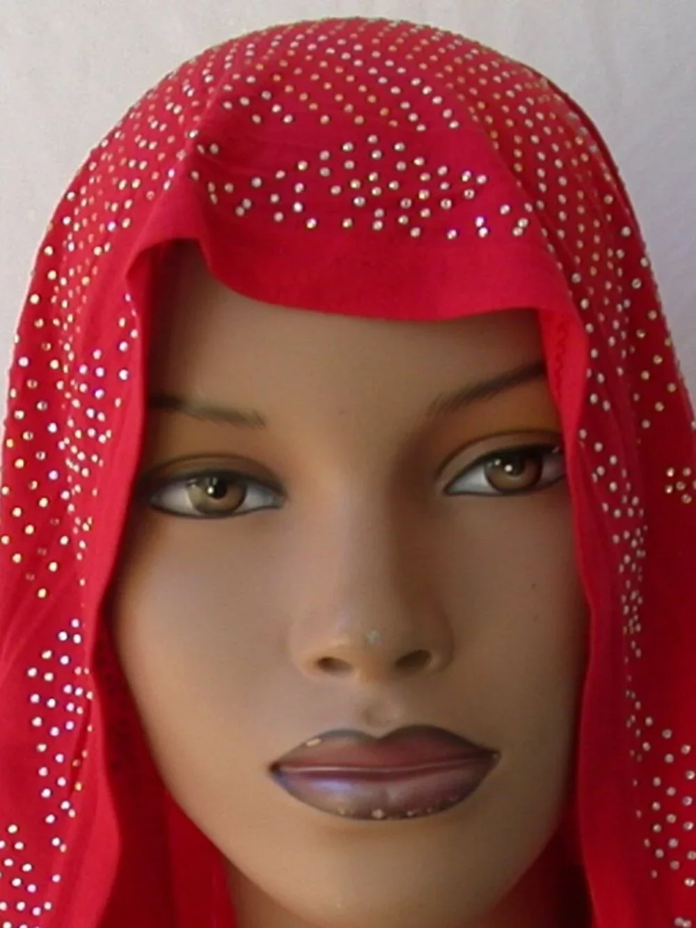 Women's Palestine Red Rhinestone Fashion Jersey Scarf 28 x 70 Headwrap Hijab